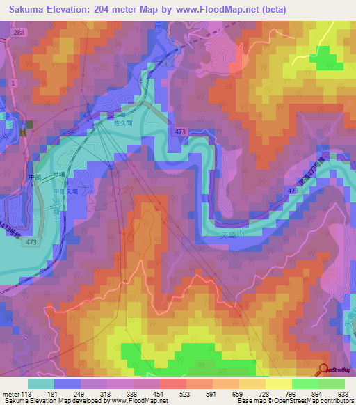 Sakuma,Japan Elevation Map