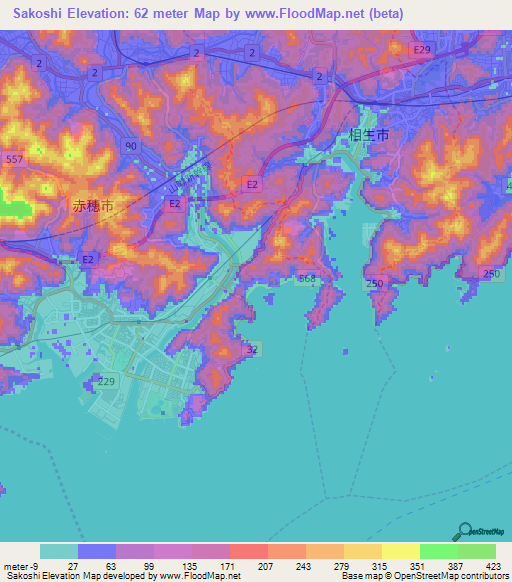 Sakoshi,Japan Elevation Map
