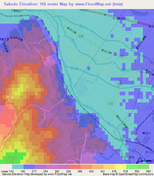 Sakodo,Japan Elevation Map