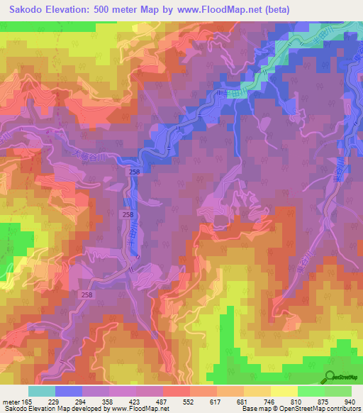 Sakodo,Japan Elevation Map