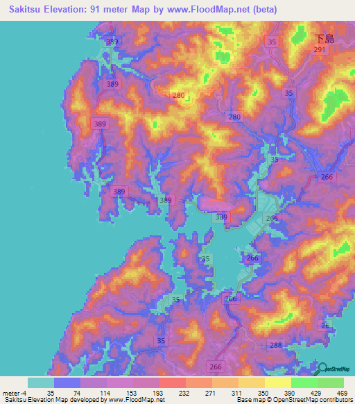 Sakitsu,Japan Elevation Map