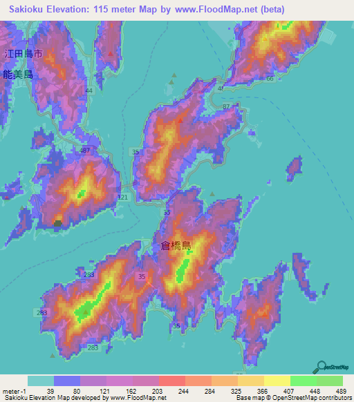 Sakioku,Japan Elevation Map