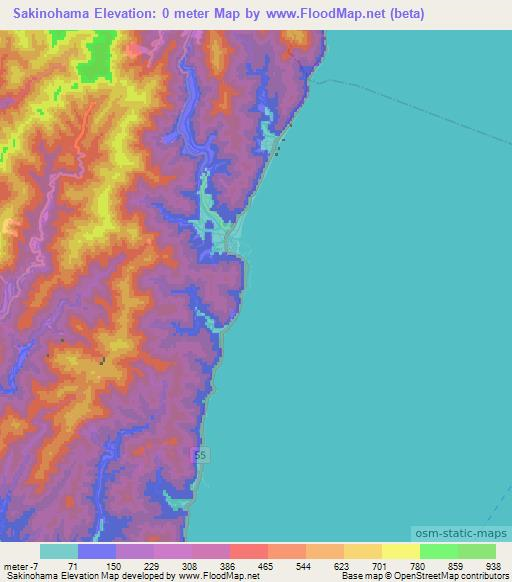 Sakinohama,Japan Elevation Map