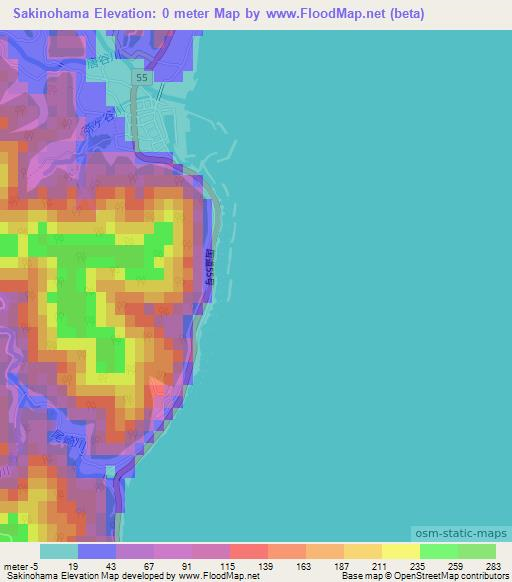 Sakinohama,Japan Elevation Map