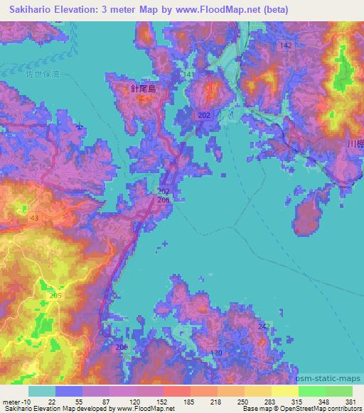 Sakihario,Japan Elevation Map