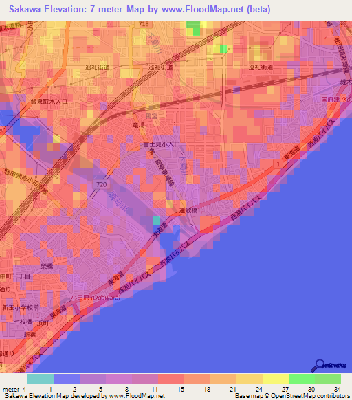 Sakawa,Japan Elevation Map
