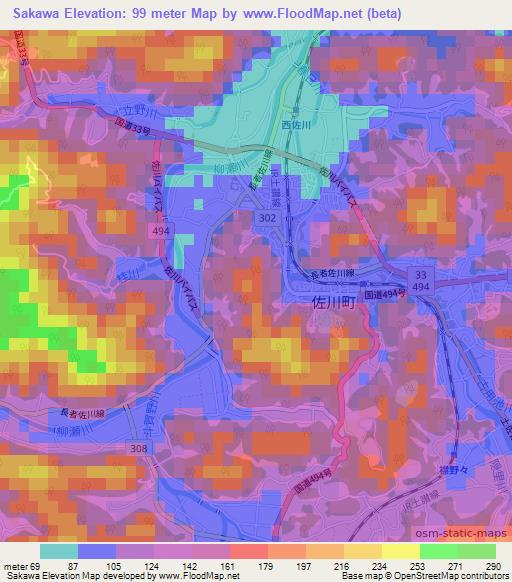 Sakawa,Japan Elevation Map