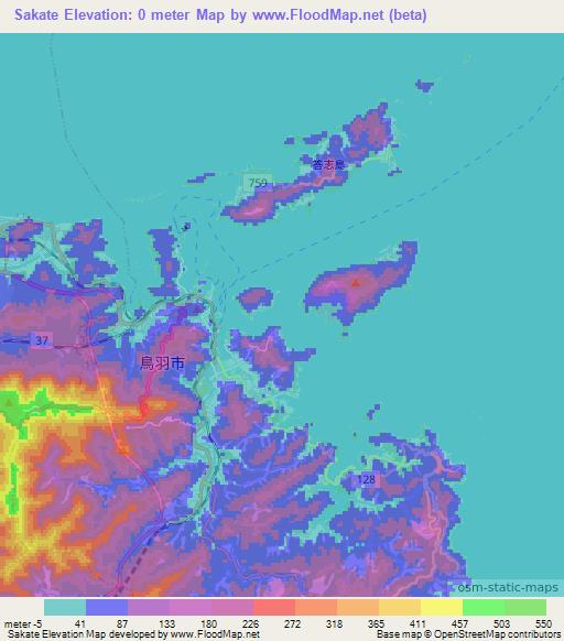 Sakate,Japan Elevation Map