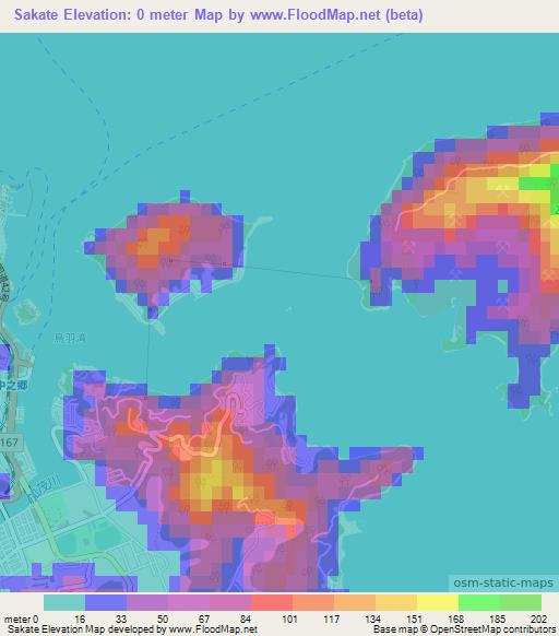 Sakate,Japan Elevation Map