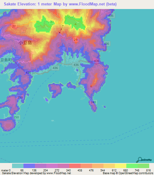 Sakate,Japan Elevation Map