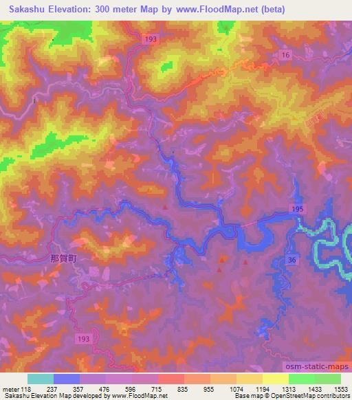 Sakashu,Japan Elevation Map