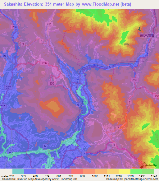 Sakashita,Japan Elevation Map