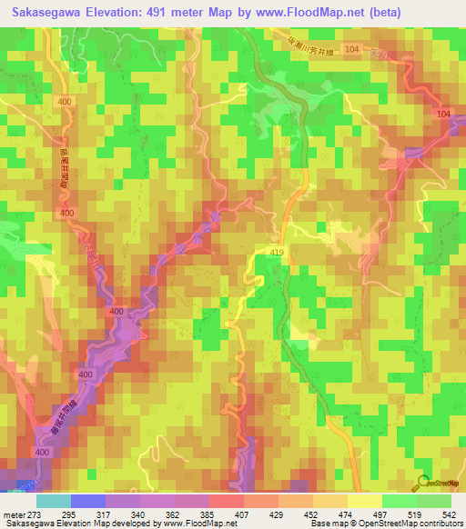 Sakasegawa,Japan Elevation Map