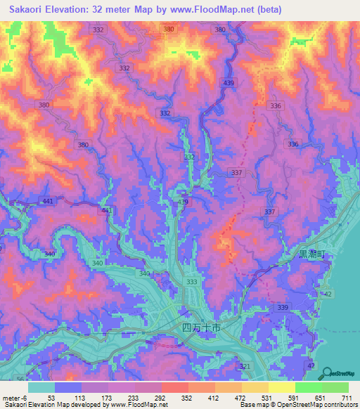 Sakaori,Japan Elevation Map