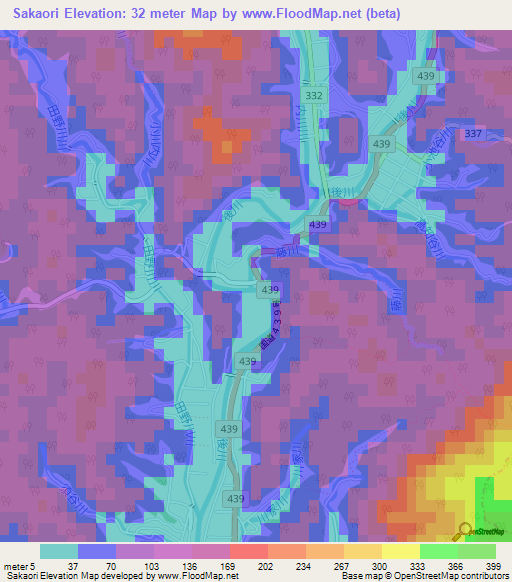 Sakaori,Japan Elevation Map