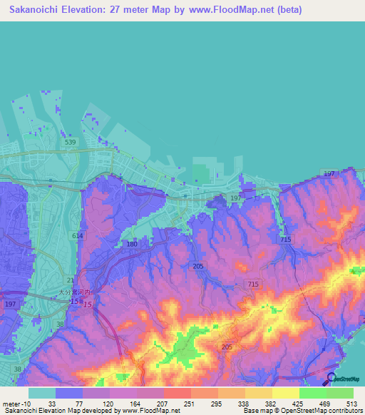 Sakanoichi,Japan Elevation Map