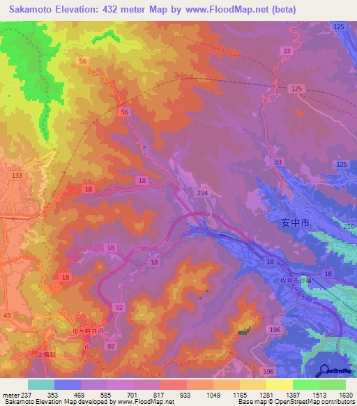 Sakamoto,Japan Elevation Map