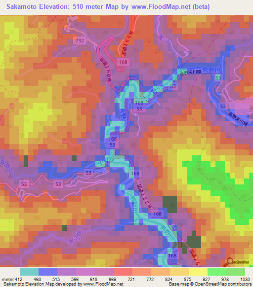 Sakamoto,Japan Elevation Map