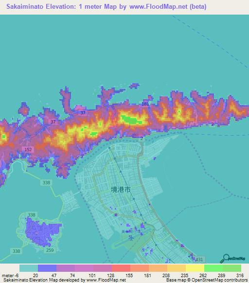 Sakaiminato,Japan Elevation Map