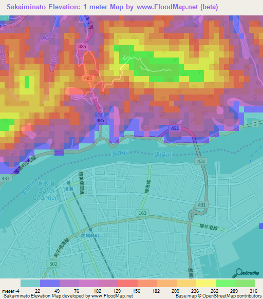 Sakaiminato,Japan Elevation Map