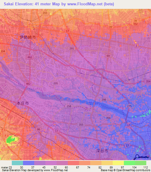 Sakai,Japan Elevation Map