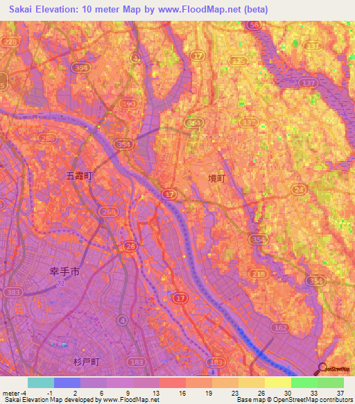 Sakai,Japan Elevation Map