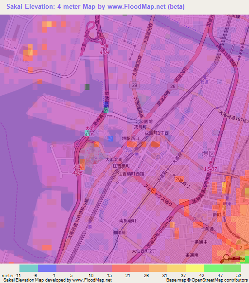 Sakai,Japan Elevation Map