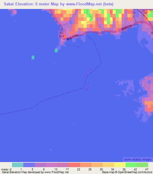 Sakai,Japan Elevation Map