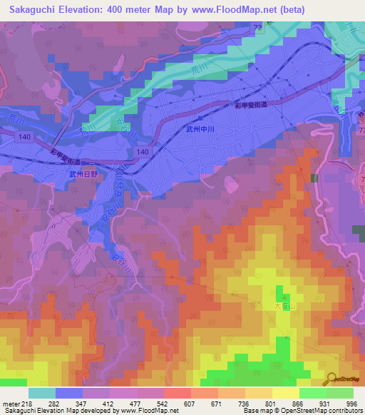Sakaguchi,Japan Elevation Map