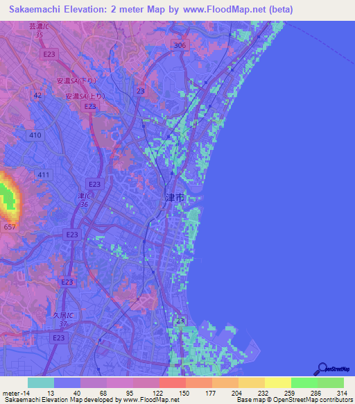 Sakaemachi,Japan Elevation Map