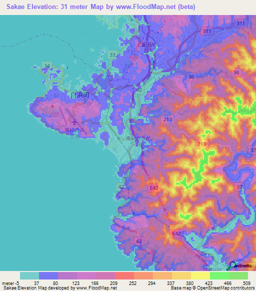 Sakae,Japan Elevation Map