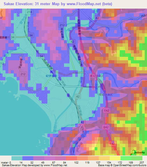 Sakae,Japan Elevation Map