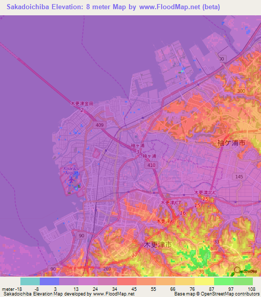 Sakadoichiba,Japan Elevation Map