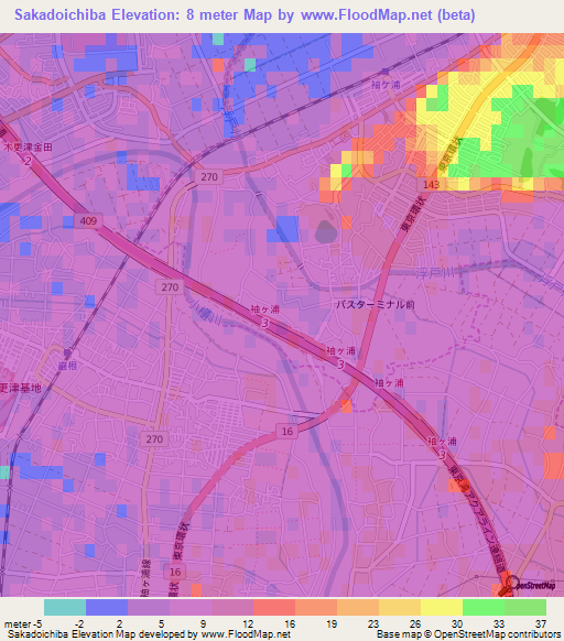 Sakadoichiba,Japan Elevation Map