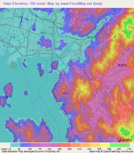 Saka,Japan Elevation Map