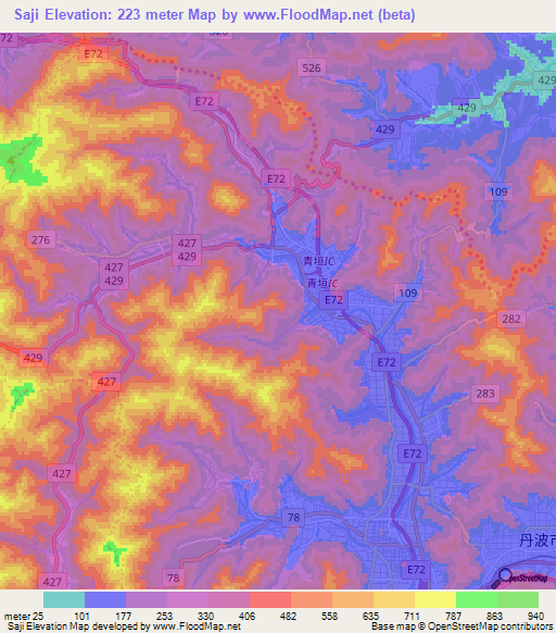 Saji,Japan Elevation Map