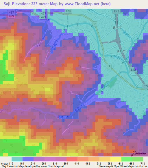 Saji,Japan Elevation Map