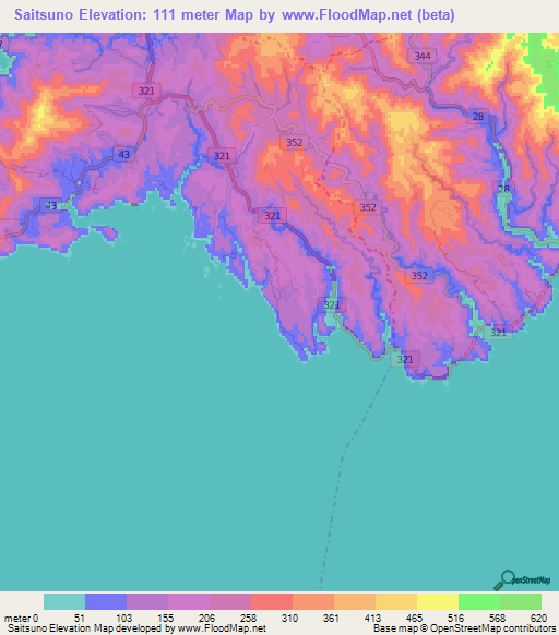 Saitsuno,Japan Elevation Map