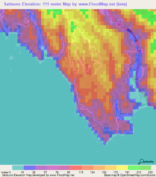 Saitsuno,Japan Elevation Map