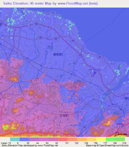 Saiku,Japan Elevation Map