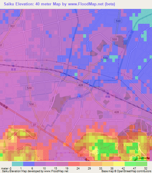 Saiku,Japan Elevation Map