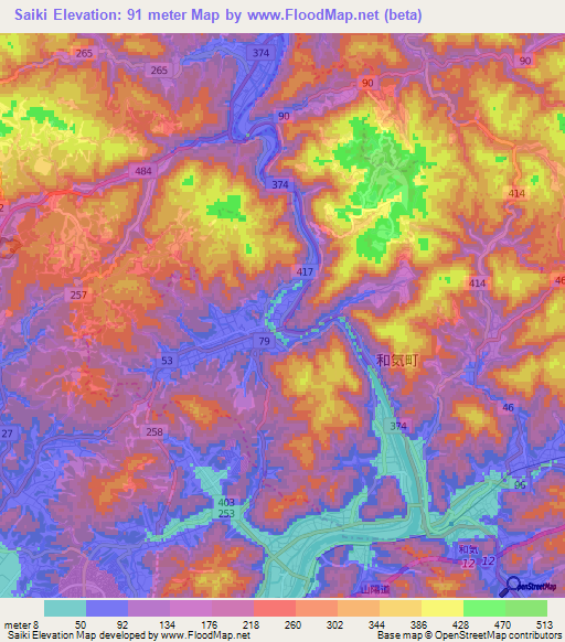Saiki,Japan Elevation Map