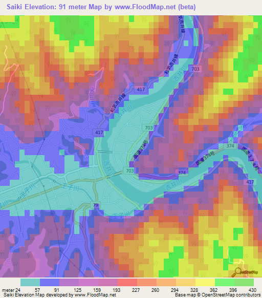 Saiki,Japan Elevation Map