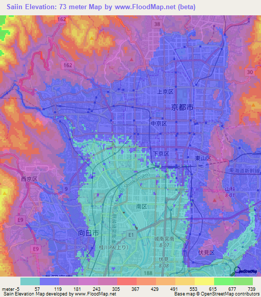 Saiin,Japan Elevation Map