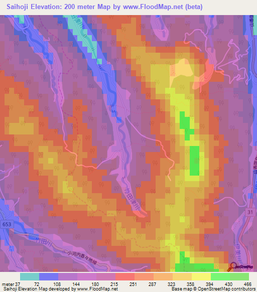 Saihoji,Japan Elevation Map