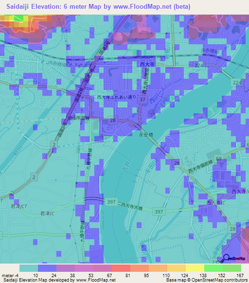 Saidaiji,Japan Elevation Map