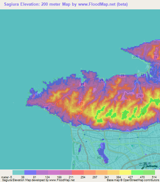 Sagiura,Japan Elevation Map