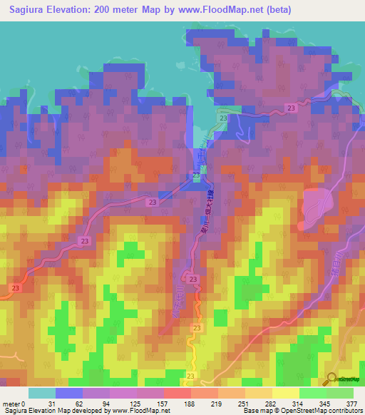 Sagiura,Japan Elevation Map