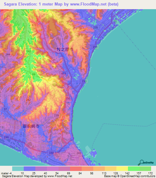 Sagara,Japan Elevation Map