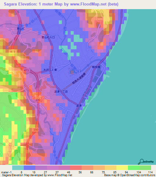 Sagara,Japan Elevation Map